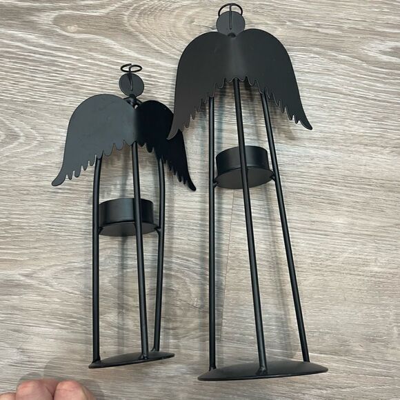 Candle Holder Angel set if 2 Different size in Black Metal - Picture 3 of 6